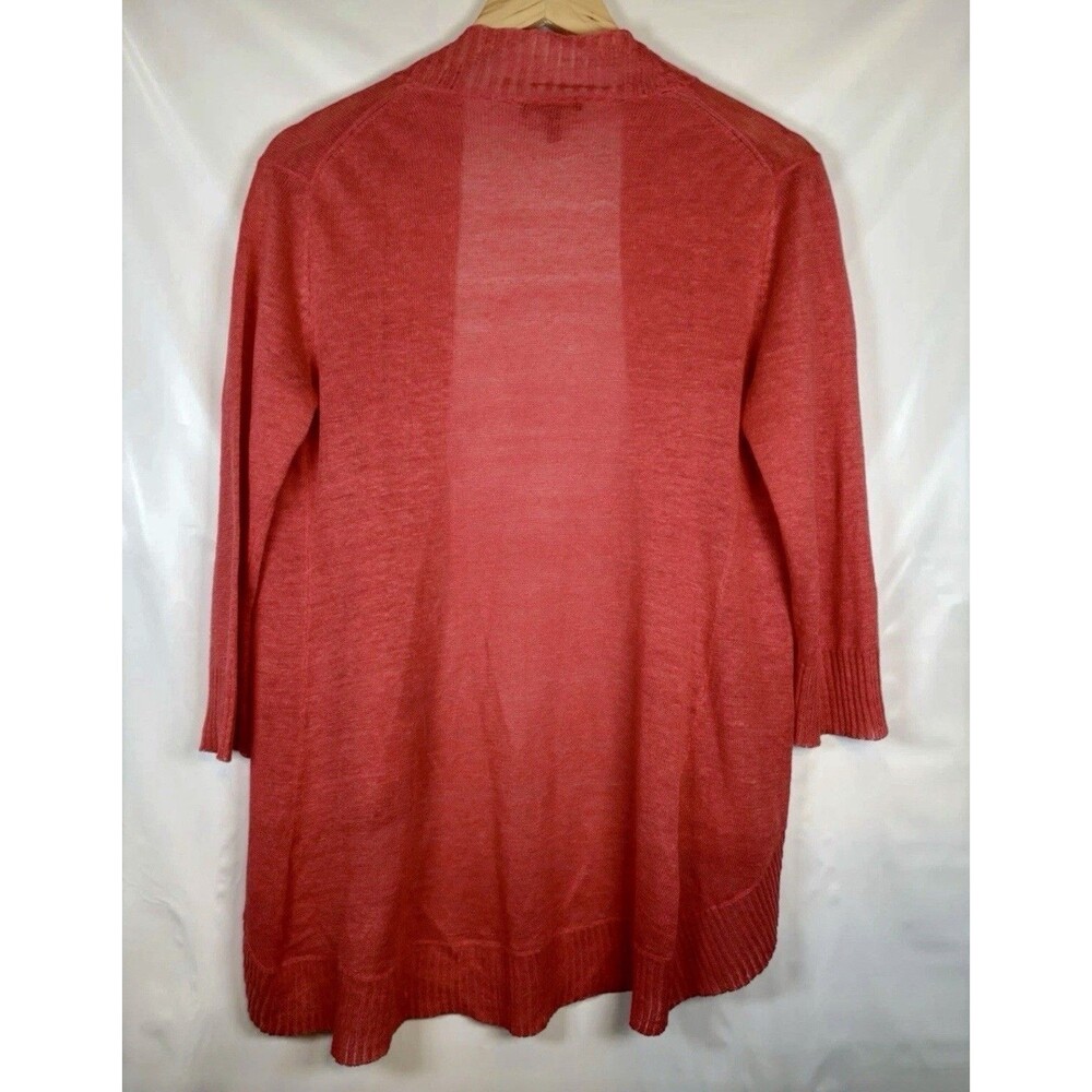 Eileen Fisher Red 100% Linen Open Front Waterfall Cardigan Sweater Size XS - Picture 8 of 8